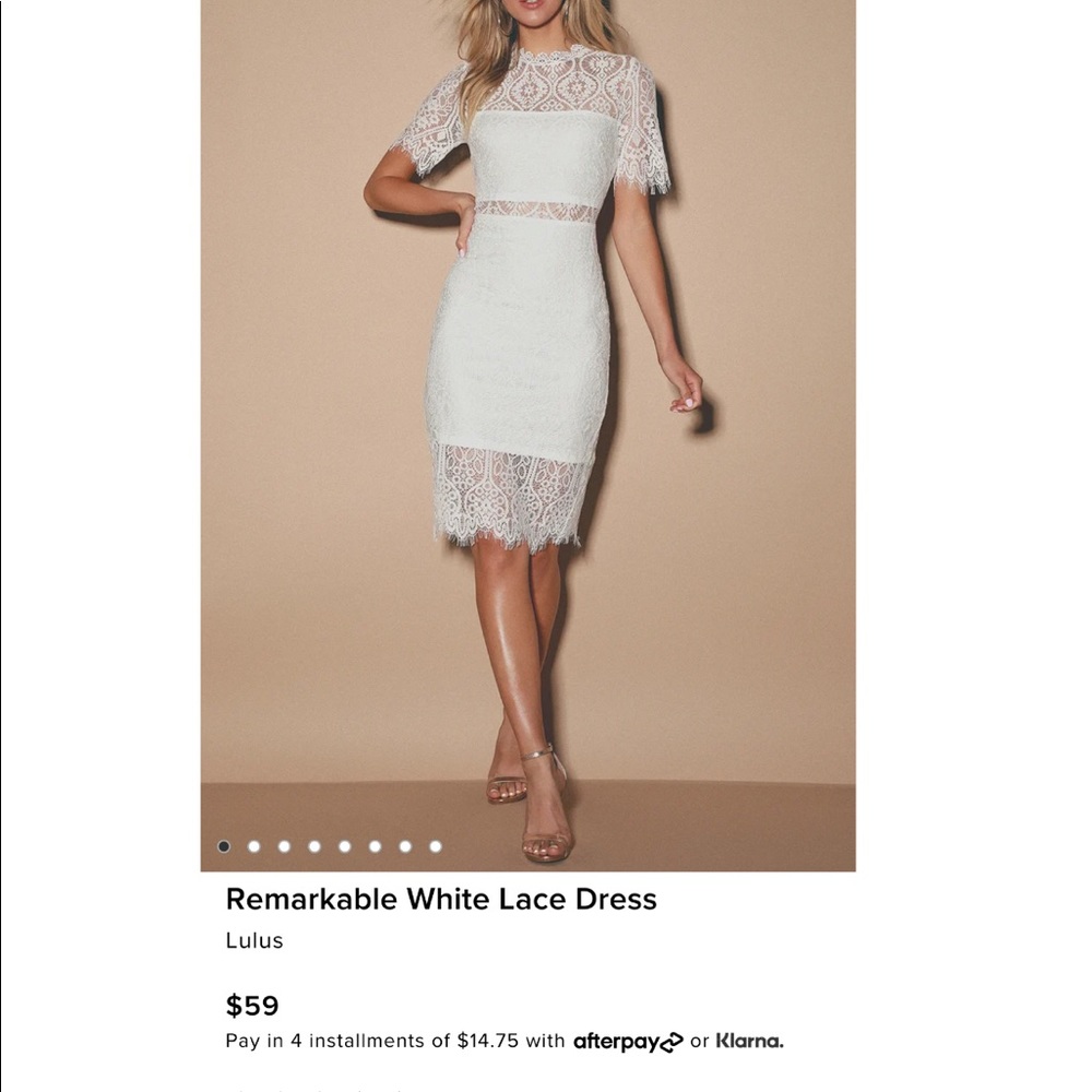 Lulu’s high-neck white Lacey dress. Wedding, rehearsal dinner, ect